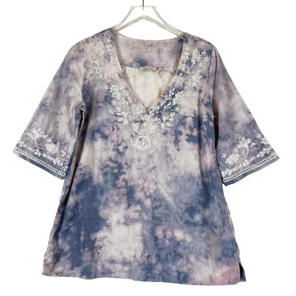 Soft Surroundings Womens Tie Dye Tunic Top Small Embroidered Beaded Hippie Artsy - Picture 1 of 5